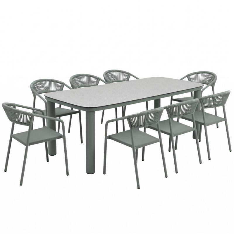 Tavolo da giardino struttura in alluminio per 8 persone 213x90 cm e 8 sedie in textilene