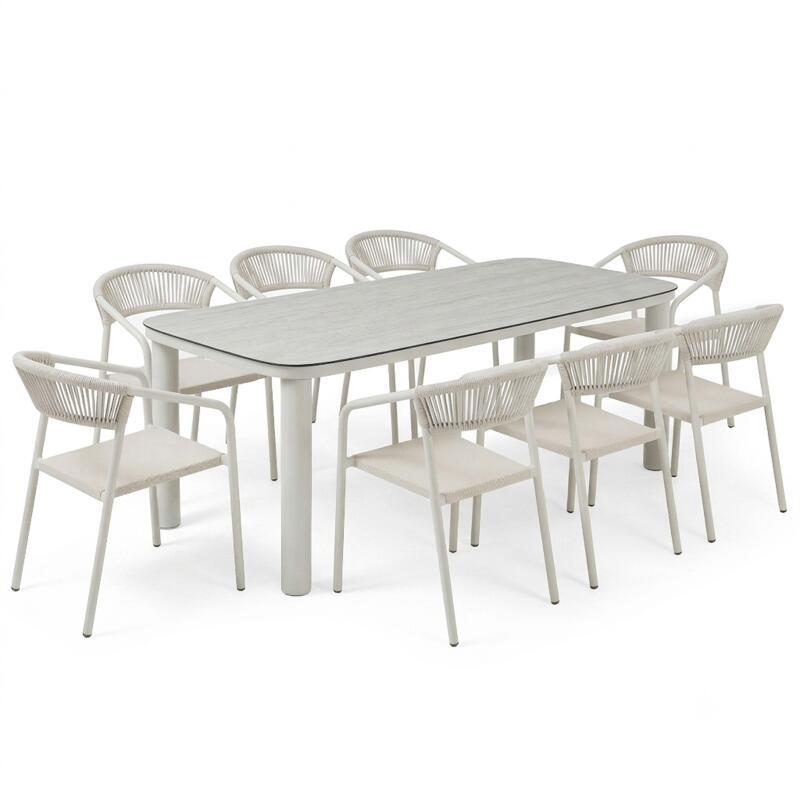 Tavolo da giardino struttura in alluminio per 8 persone 213x90 cm e 8 sedie in textilene