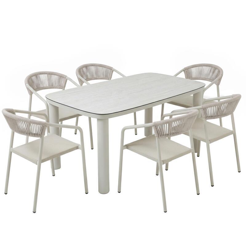 Tavolo da giardino struttura in alluminio per 6 persone 150x90 cm e 6 sedie in textilene