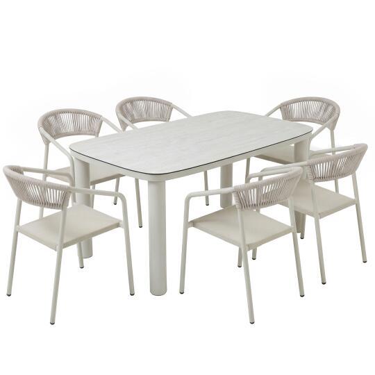 Tavolo da giardino struttura in alluminio per 6 persone 150x90 cm e 6 sedie in textilene | Oviala