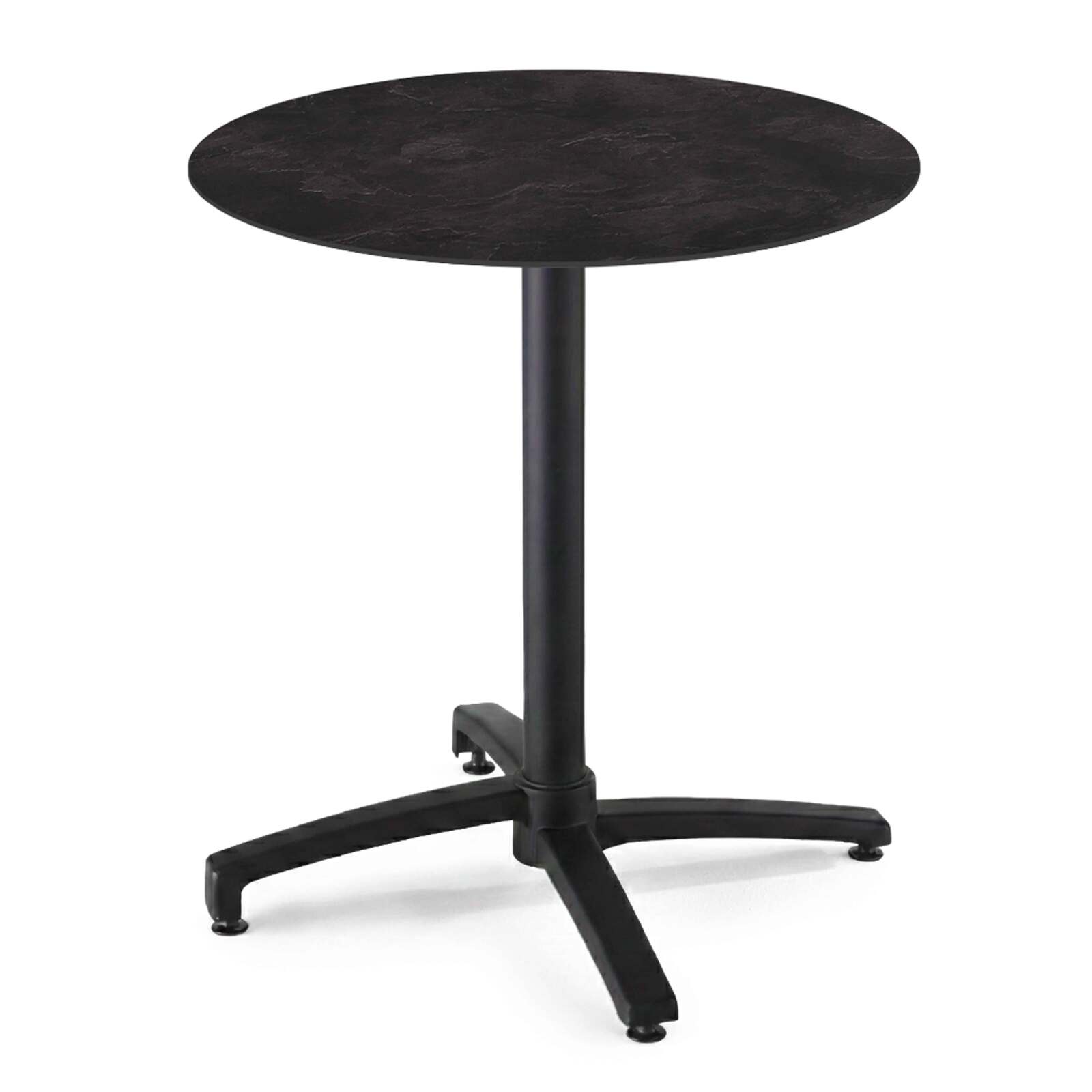 Tavolo da giardino bistrot rotondo reclinabile in alluminio nero e HPL per 4 persone Ø70 cm