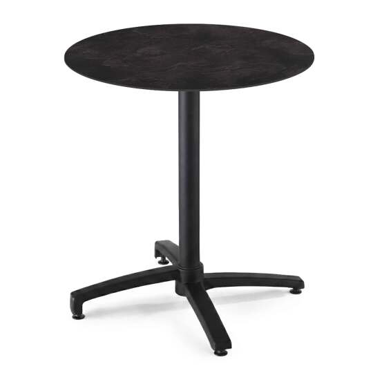 Tavolo da giardino bistrot rotondo reclinabile in alluminio nero e HPL per 4 persone Ø70 cm | Oviala