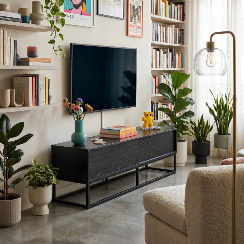Mobile TV nero e legno 140 cm stile moderno