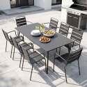 Tavolo da giardino in metallo 180x90 cm e 8 sedie con braccioli