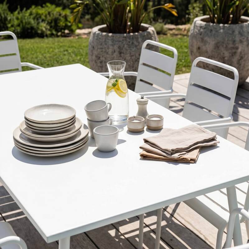 Tavolo da giardino in metallo 180x90 cm e 8 sedie con braccioli (3/7)