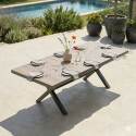 Tavolo da giardino allungabile in alluminio e ceramica effetto legno 8 a 12 persone 200/260x100 cm