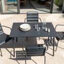 Tavolo da giardino in metallo 120x70 cm e 4 sedie con braccioli