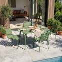 Tavolo da giardino in metallo 120x70 cm e 4 sedie con braccioli