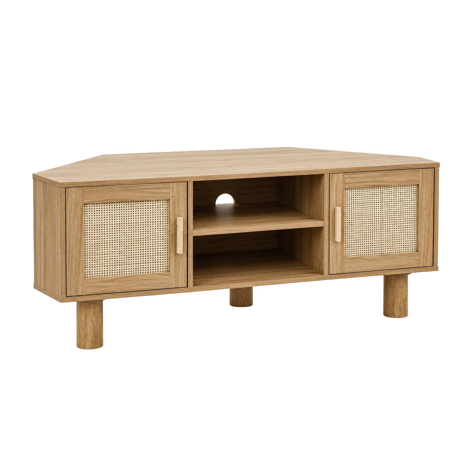 Mobile TV effetto legno 120 cm in rattan sintetico stile scandinavo