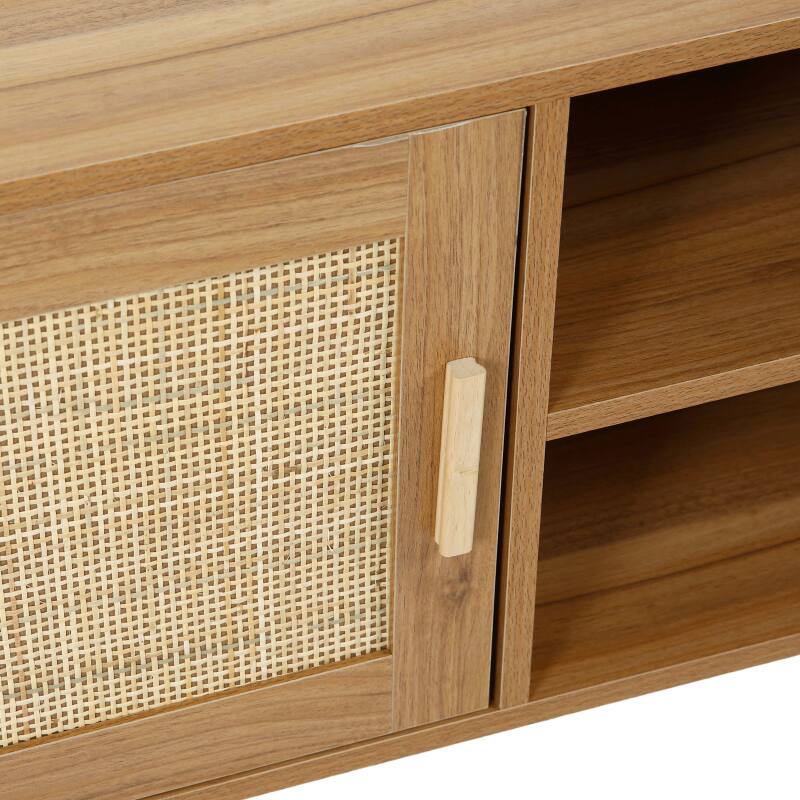 Mobile TV effetto legno 120 cm in rattan sintetico stile scandinavo (7/9)