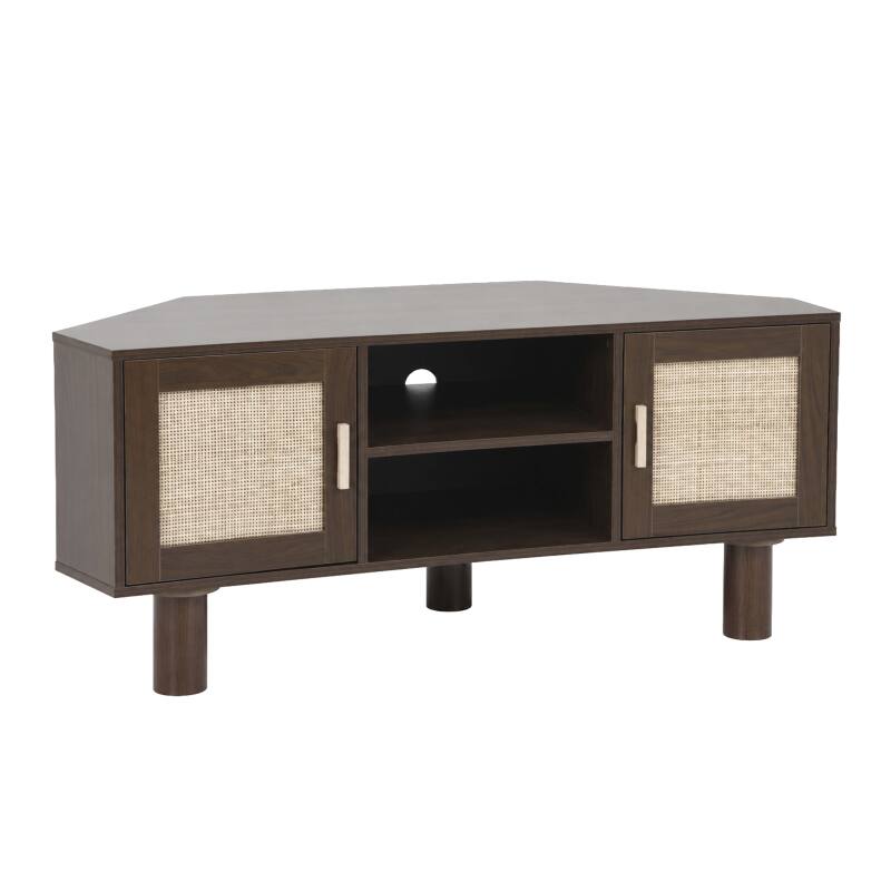 Mobile TV effetto legno 120 cm in rattan sintetico stile scandinavo