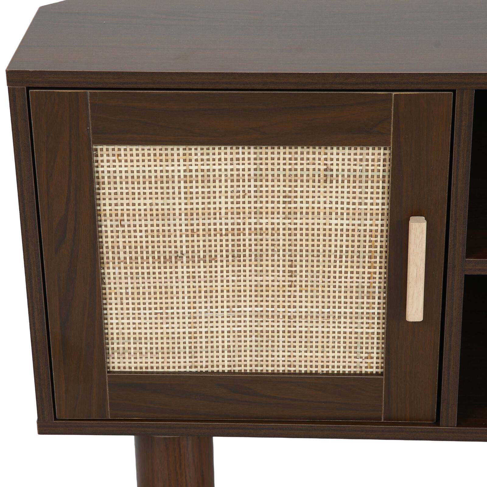 Mobile TV effetto legno 120 cm in rattan sintetico stile scandinavo
