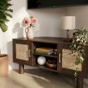 Mobile TV effetto legno 120 cm in rattan sintetico stile scandinavo
