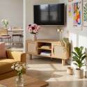 Mobile TV effetto legno 120 cm in rattan sintetico stile scandinavo