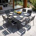 Tavolo da giardino quadrato in metallo 120x120 cm e 8 sedie con braccioli