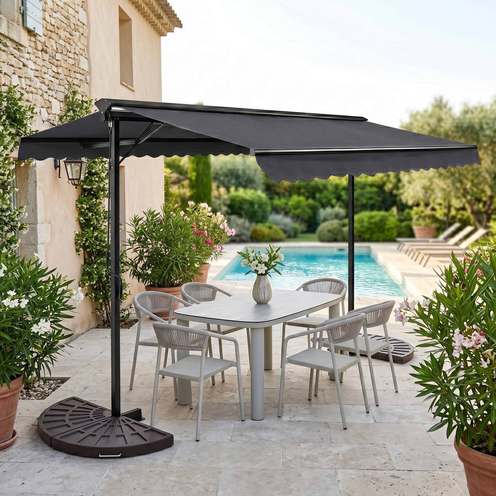 Tenda da sole doppia inclinazione (3 x 4 m) + 4 lastre di zavorra