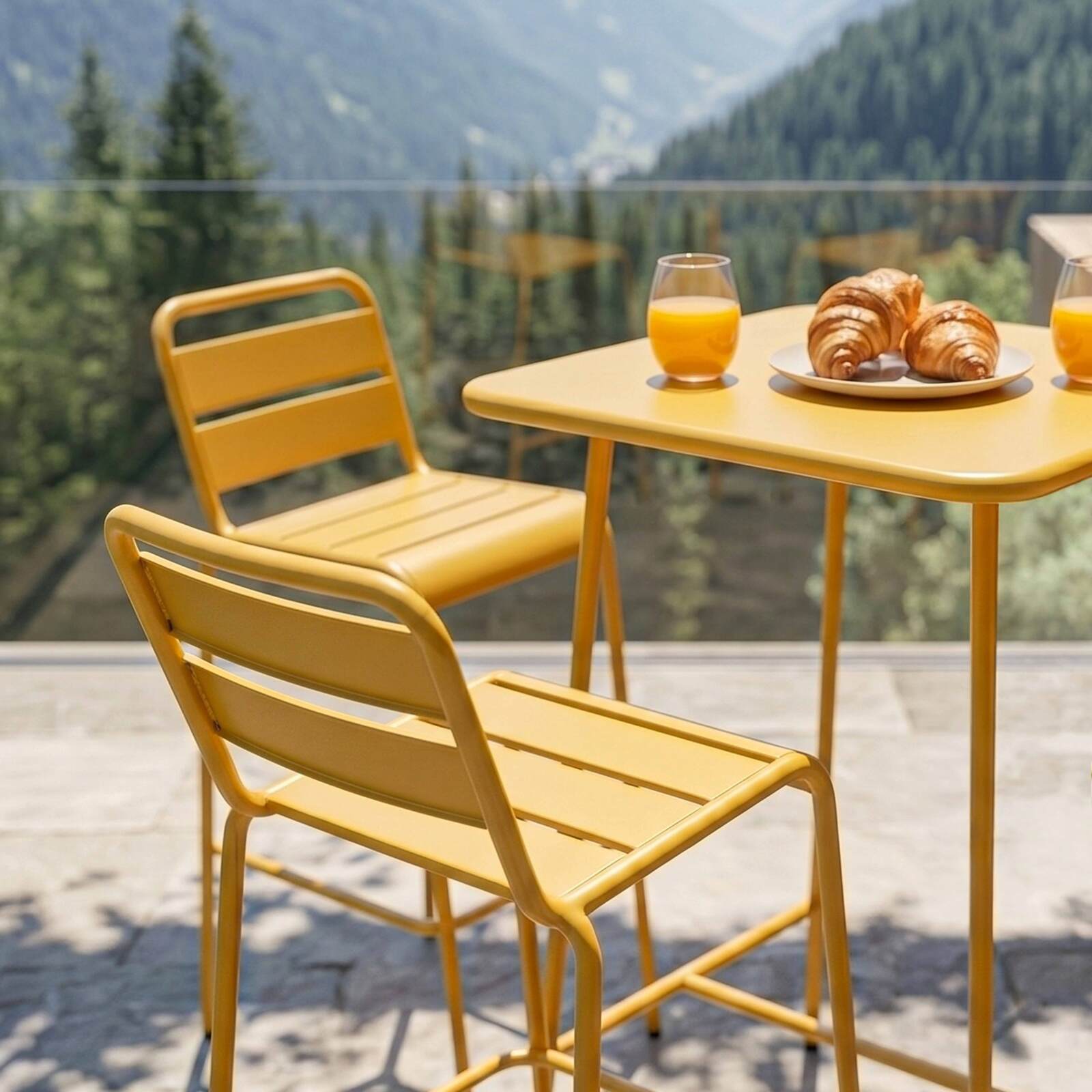 Tavolo alto da esterno bistrot quadrato in metallo 70x70 cm e 2 sedie alte