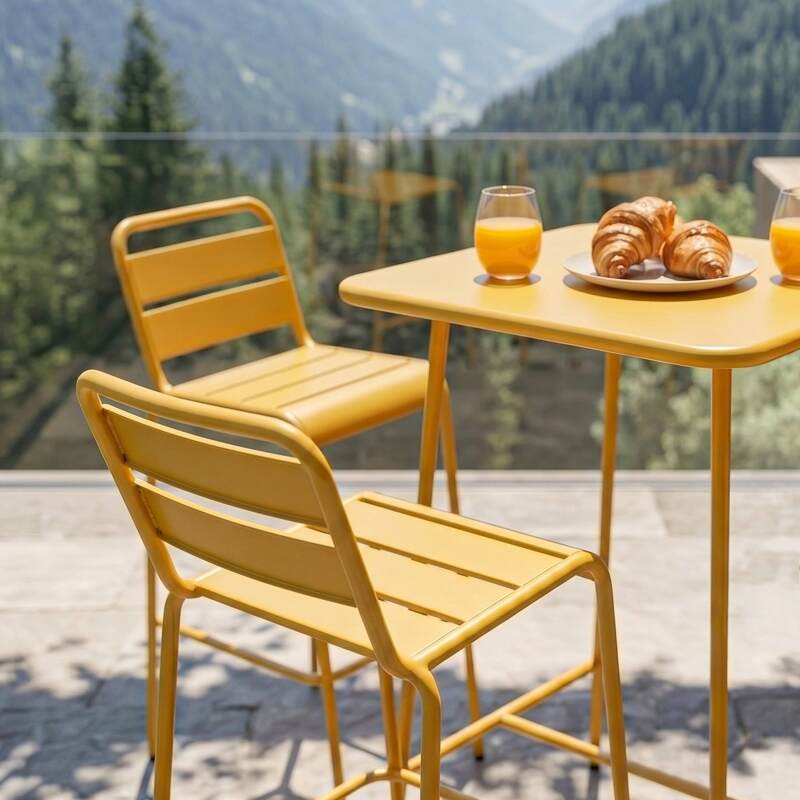 Tavolo alto da esterno bistrot quadrato in metallo 70x70 cm e 2 sedie alte (4/7)