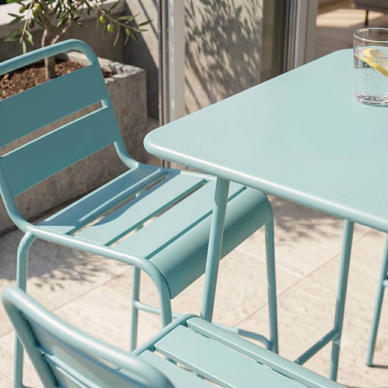 Tavolo alto da esterno bistrot quadrato in metallo 70x70 cm e 2 sedie alte (3/7)