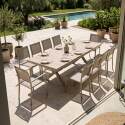 Tavolo da giardino allungabile in alluminio e ceramica effetto legno 8 a 12 persone 200/260x100 cm 