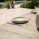 Tavolo da giardino allungabile in alluminio e ceramica effetto legno 8 a 12 persone 200/260x100 cm 