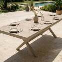 Tavolo da giardino allungabile in alluminio e ceramica effetto legno 200/260x100 cm e 10 sedie in textilene