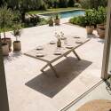 Tavolo da giardino allungabile in alluminio e ceramica effetto legno 200/260x100 cm e 10 sedie in textilene