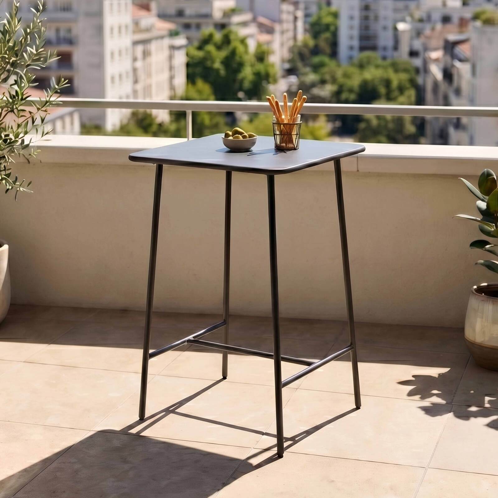 Tavolo alto da esterno in metallo 70x70x105 cm
