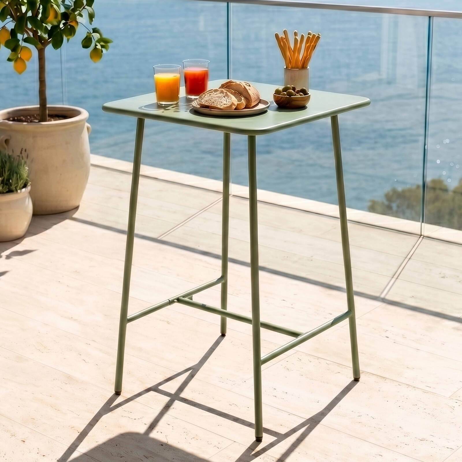 Tavolo alto da esterno in metallo 70x70x105 cm