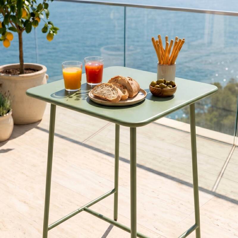Tavolo alto da esterno in metallo 70x70x105 cm (4/6)