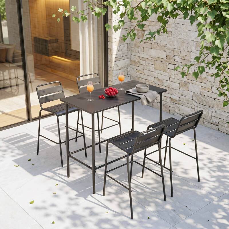 Tavolo alto da esterno in metallo 120x60 cm e 4 sedie alte (3/7)