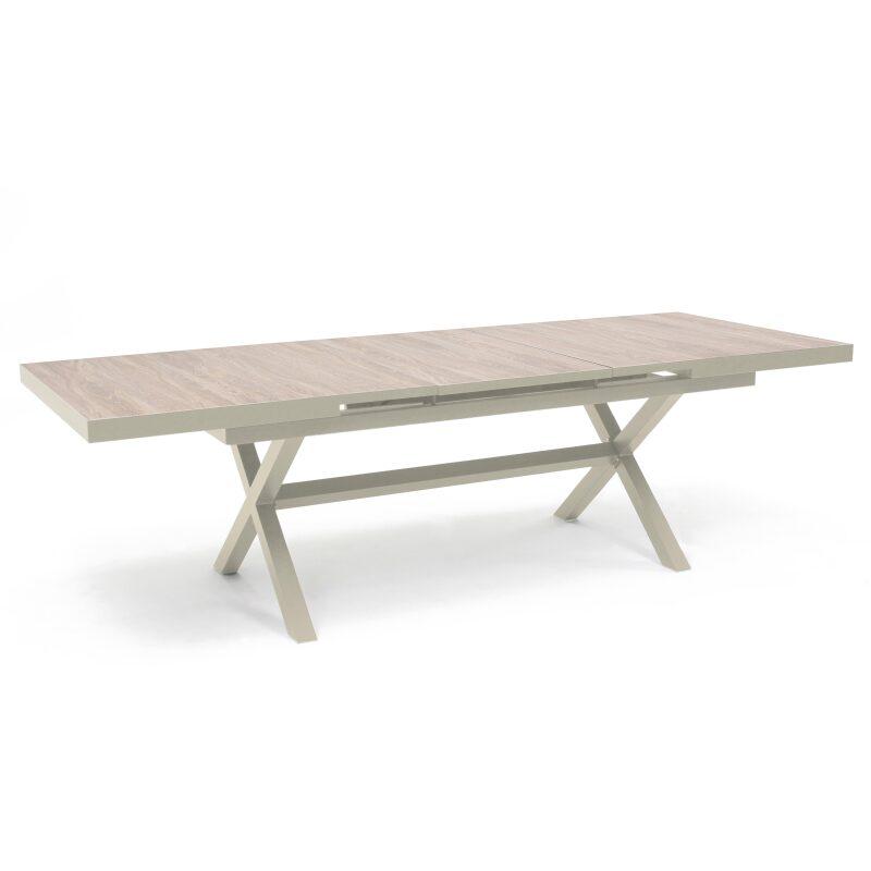 Tavolo da giardino allungabile in alluminio e ceramica effetto legno 200/260x100 cm e 10 sedie in textilene (4/7)