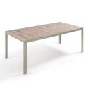 Tavolo da giardino in alluminio e ceramica effetto legno 206x100 cm e 10 sedie in textilene