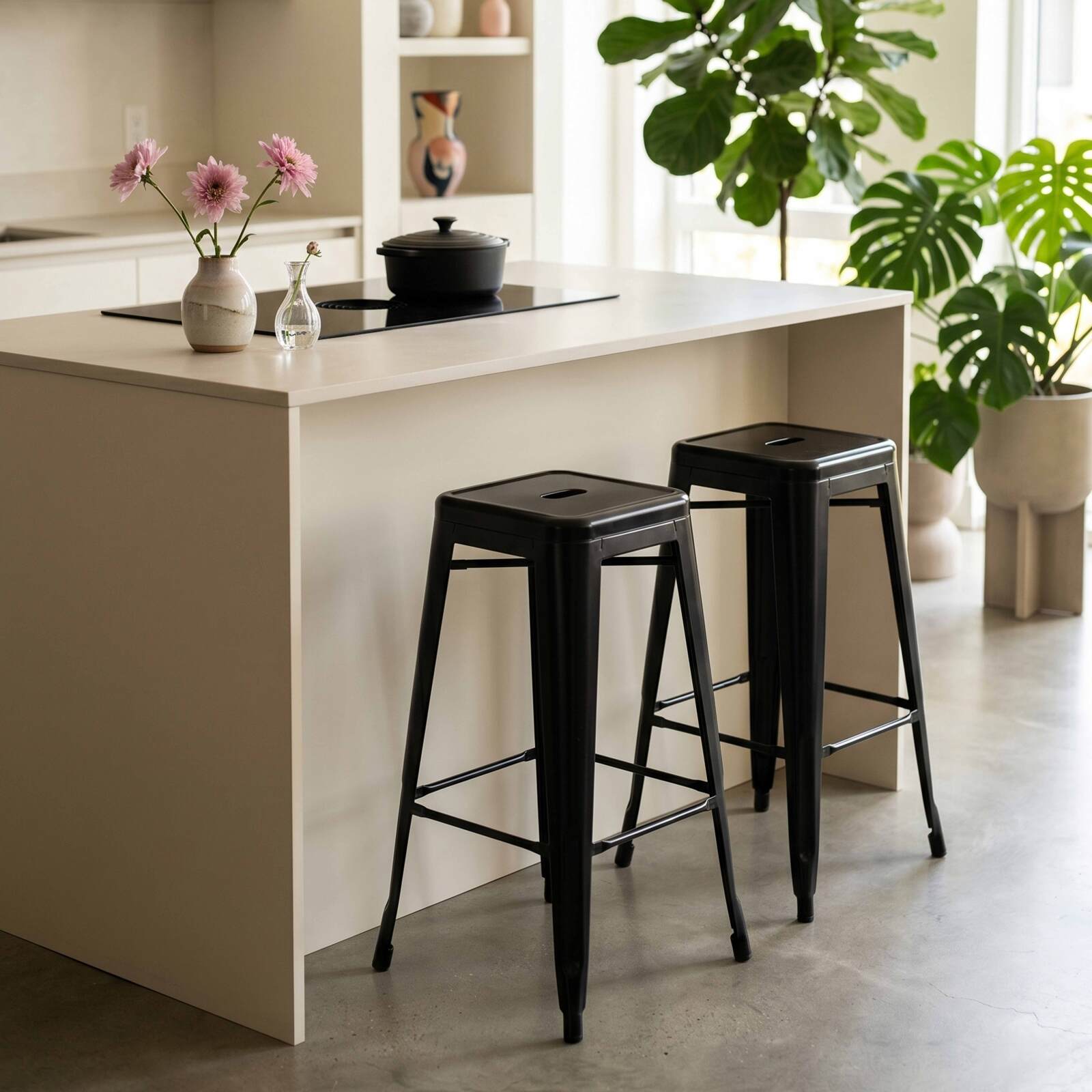 Sgabelli da bar in metallo opaco — Set da 4