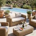 Salotto da giardino in resina intrecciata a 4 posti con 1 divano, 2 poltrone e 1 tavolino