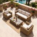 Salotto da giardino in resina intrecciata a 5 posti con 1 divano, 2 poltrone e 1 tavolino
