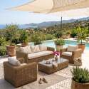 Salotto da giardino in resina intrecciata a 5 posti con 1 divano, 2 poltrone e 1 tavolino