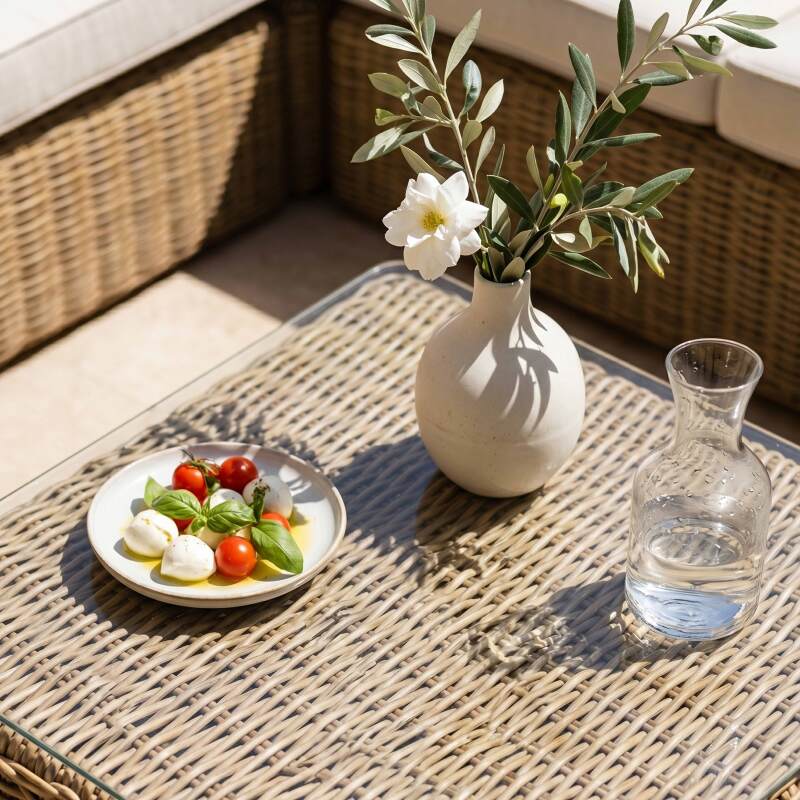 Salotto da giardino ad angolo modulare in resina intrecciata a 5 posti con 1 tavolino (3/9)