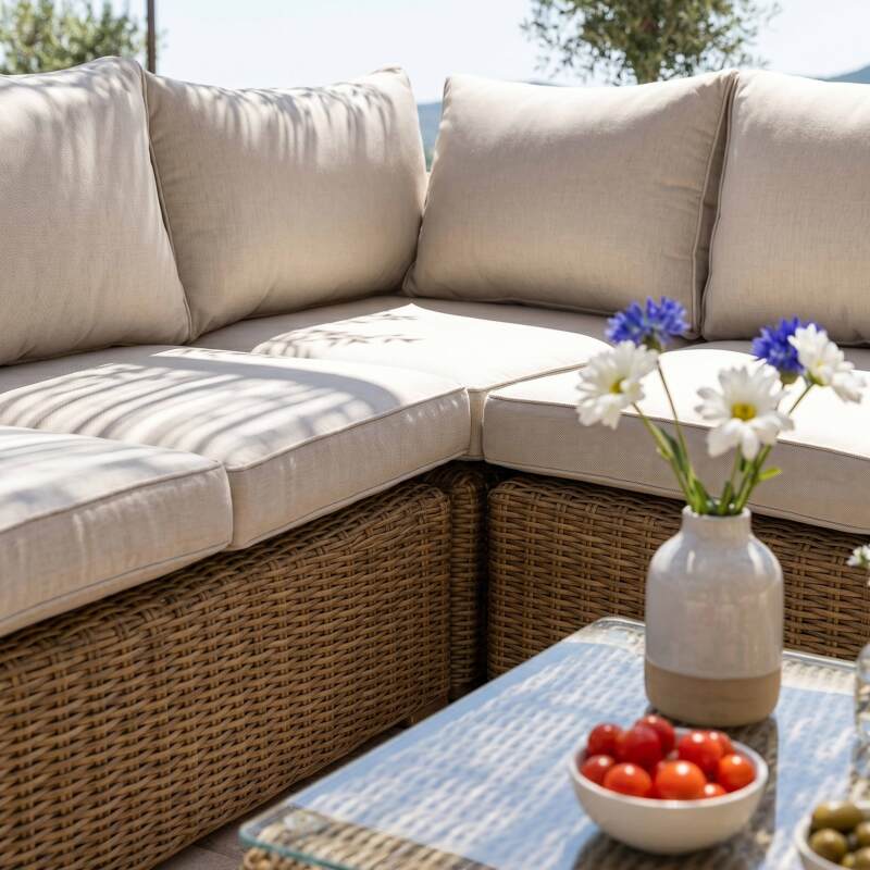 Salotto da giardino ad angolo modulare in resina intrecciata a 5 posti con 1 tavolino (8/9)