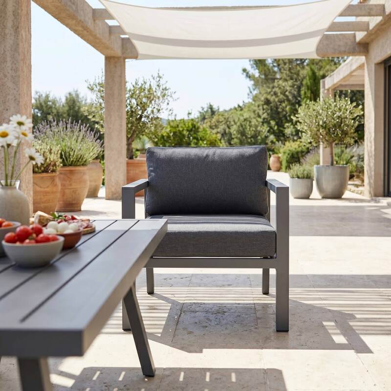 Salotto da giardino ad angolo in alluminio a 7 posti con 1 tavolino (3/8)