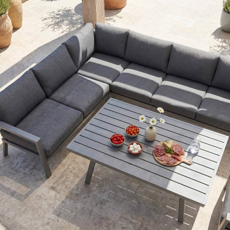 Salotto da giardino ad angolo in alluminio a 7 posti con 1 tavolino (2/8)