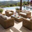 Salotto da giardino in resina intrecciata a 6 posti con 2 divani, 2 poltrone e 1 tavolino