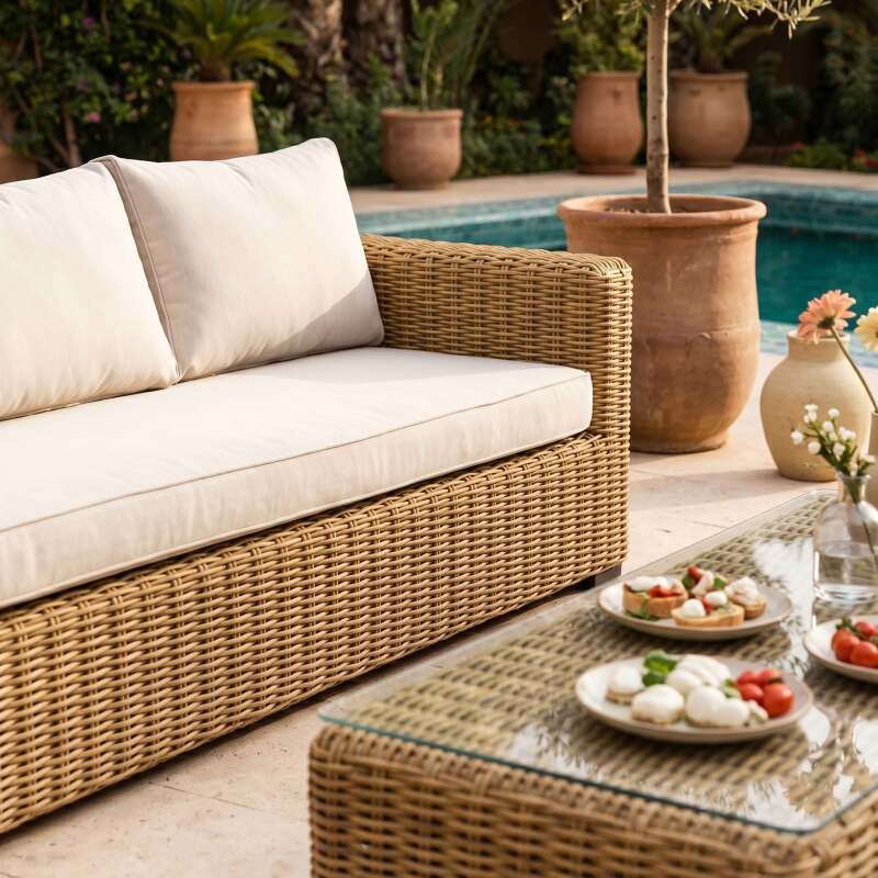 Salotto da giardino in resina intrecciata a 7 posti con 2 divani, 2 poltrone e 1 tavolino (2/10)