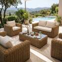 Salotto da giardino in resina intrecciata a 6 posti con 2 divani, 2 poltrone e 1 tavolino