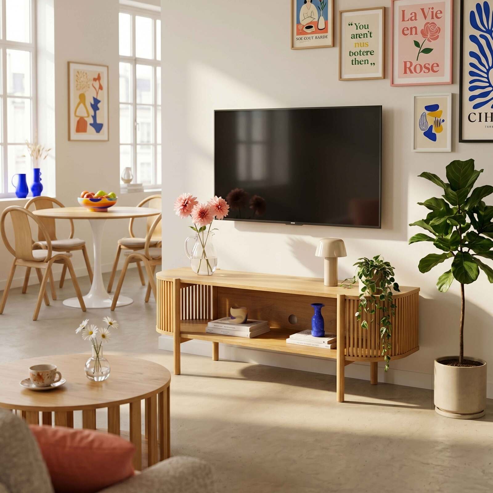 Mobile TV in effetto legno 160 cm stile boho