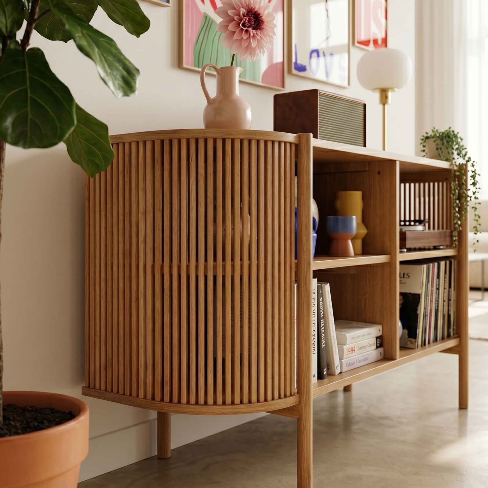 Buffet aperto effetto legno 160 cm stile boho