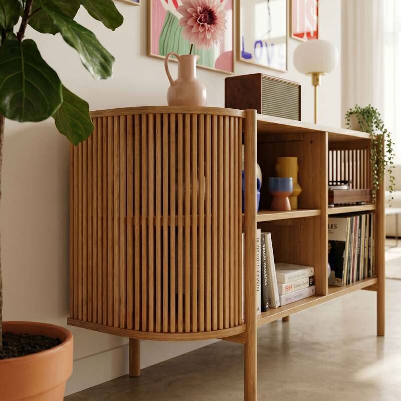 Buffet aperto effetto legno 160 cm stile boho (2/8)