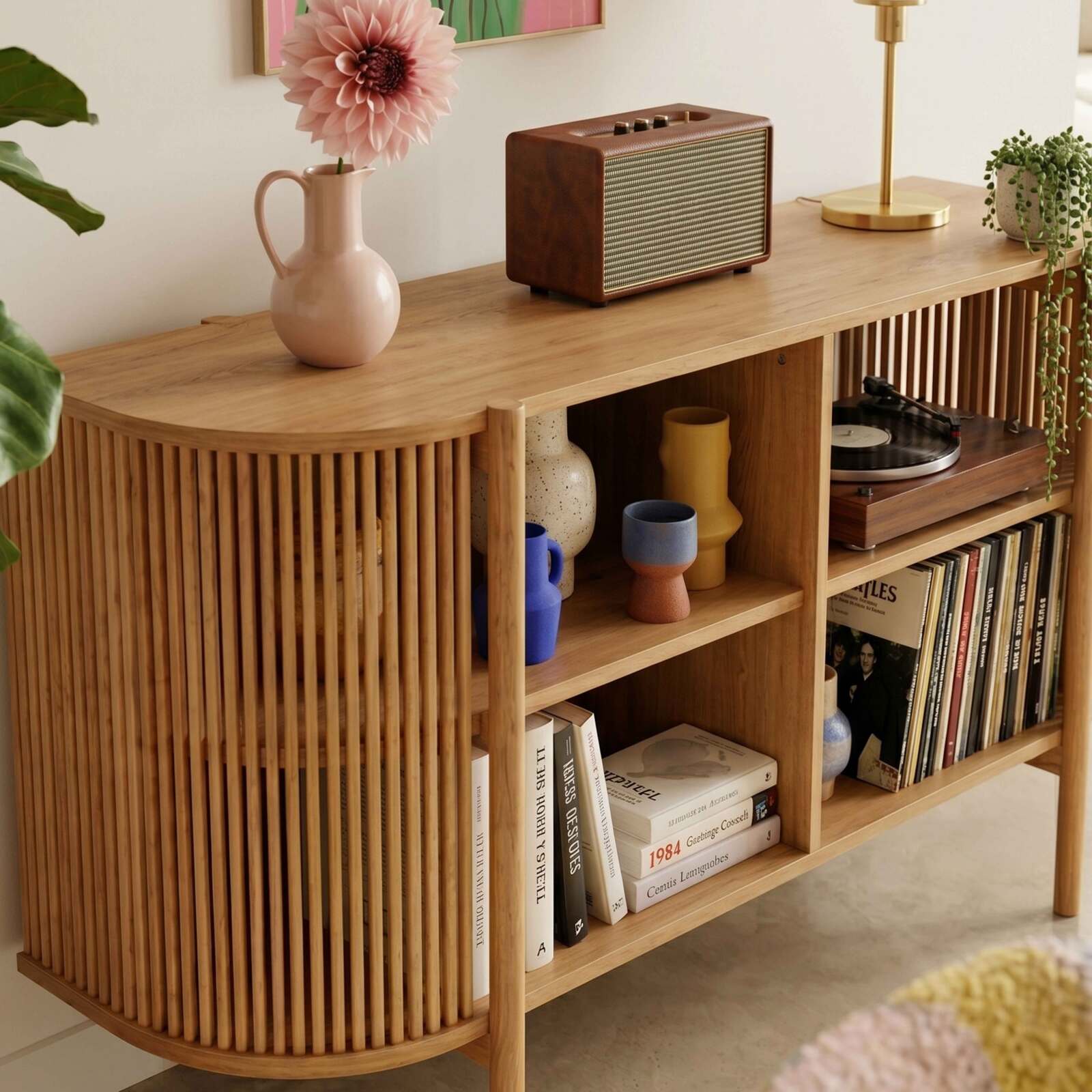 Buffet aperto effetto legno 160 cm stile boho