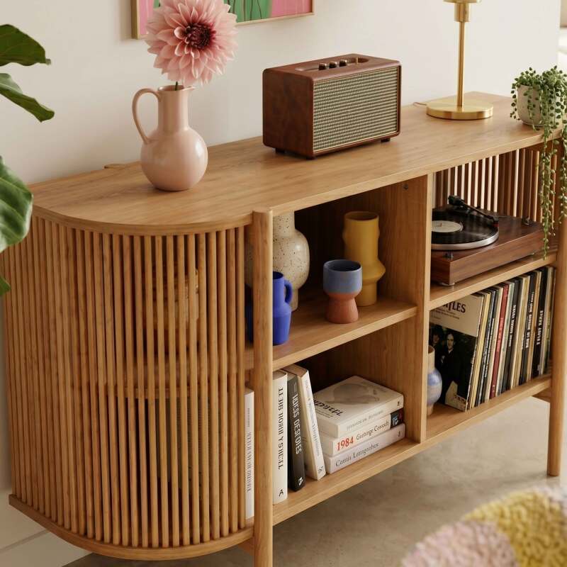 Buffet aperto effetto legno 160 cm stile boho (3/8)