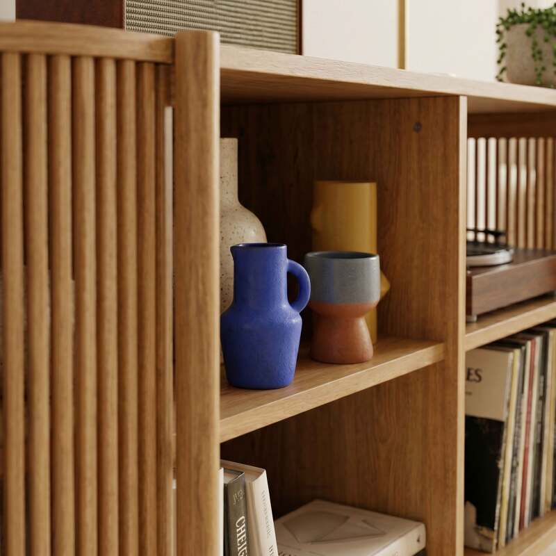 Buffet aperto effetto legno 160 cm stile boho (4/8)